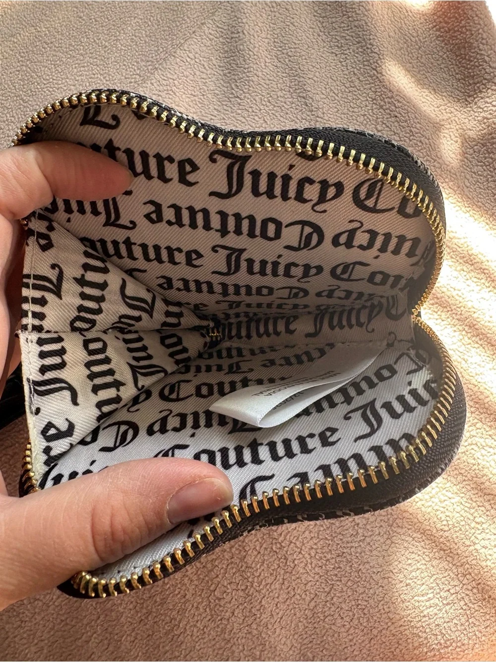 Juicy Couture Black Heart Logo Wristlet with Gold Hardware